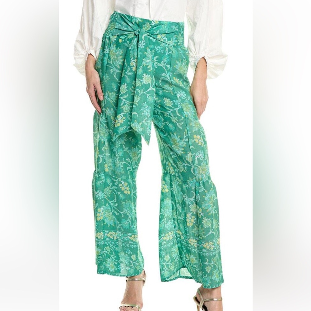 Nanette Lepore green Yellow Stretch waist Extra wide tiered leg pull on pants XL